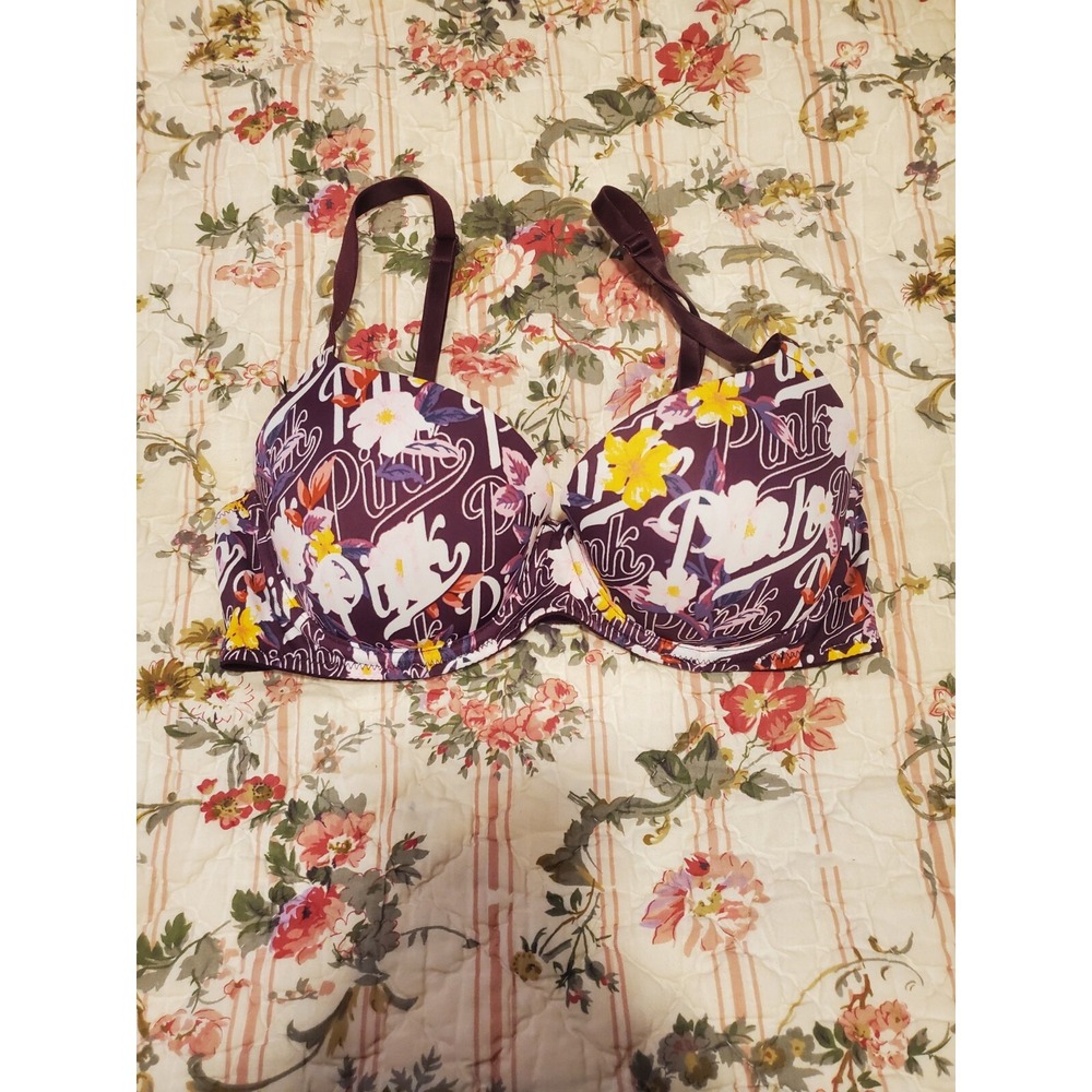Pink Victoria's Secret 32C Wear Everywhere Lightly Lined Sexy Floral Logo Bra